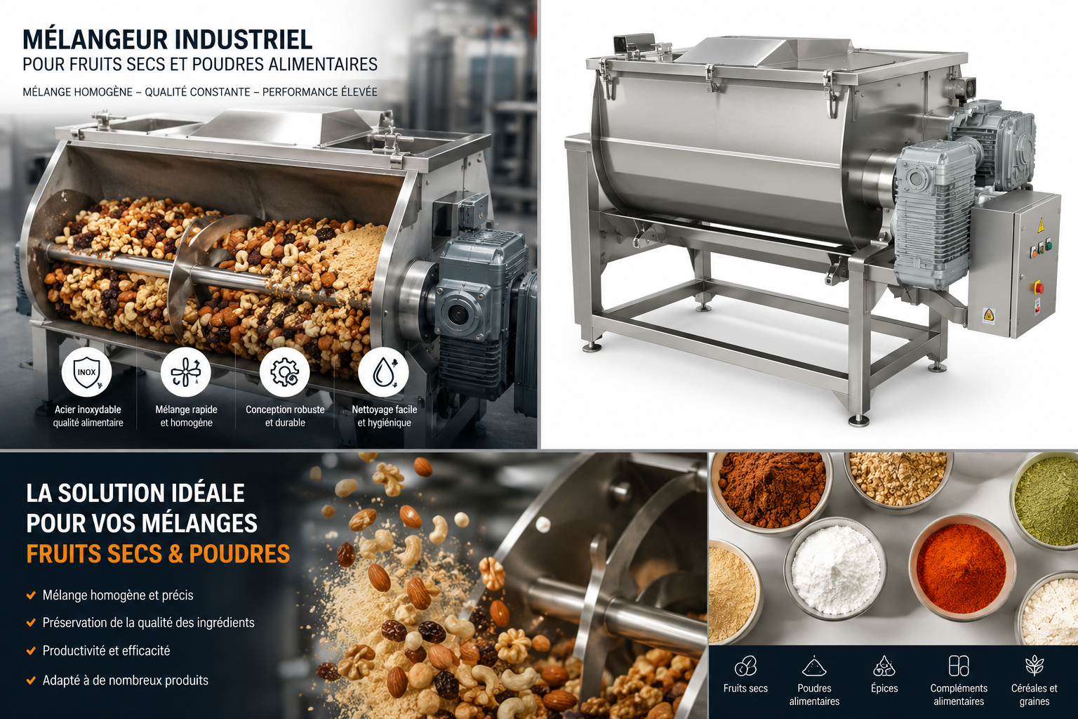 Mélangeur Industriel pour Fruits Secs et Poudres Alimentaires
